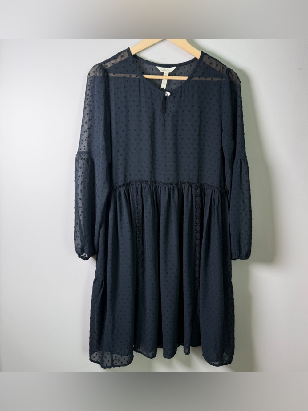 Matilda Jane Dot Chiffon Tiered Dress Black Long Sleeve Sheer Whimsigoth Sz M